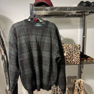 Marshall Fields New Tradition Blackwatch Plaid Sweater L DarkGreen Mix 100% Wool